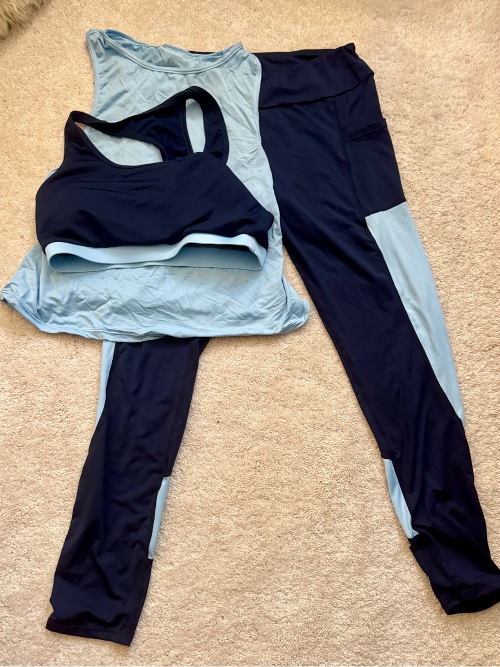 NWOT Blue 3 Piece Exercise Outfit. Size Medium